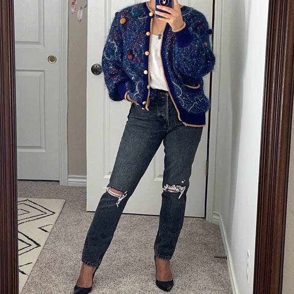 Vintage Pom Pom Open Front Knit Cardigan - Picture 2 of 13